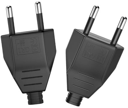 Oblinple 2 Piezas Enchufe Europeo Plano, Enchufe Euro de Alimentación 250V 2.5A, Clavija Enchufe Electricas Macho de Decoración del Hogar de Schuko Instala o Reemplaza (Negro)