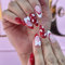 24pcs Red Press on Nails Long - Red False Nails with Glue - Heart False nails French Tip with Bow Charms - Almond Stick on Nails - Cute Fake nails for Women Girls Valentine's Day