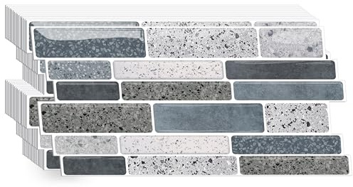 CHDITB 16 Sheets 2D Marble Effect Wall Tiles,Marble Stick On Tiles Splashbacks Stickers,Stone Design Peel and Stick Backsplash for Kitchen,Self Adhesive Backsplash Wall Panels for Bathroom,26.4X12cm
