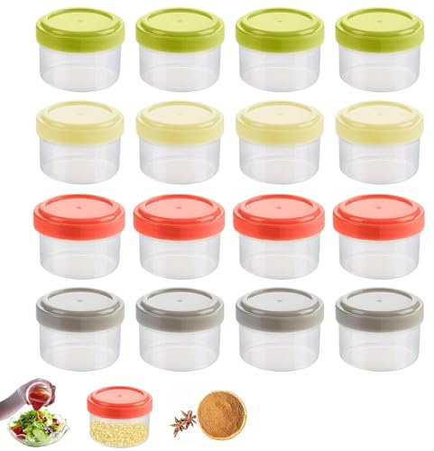 KFSCIP 16 Pcs Plastic Pots With Lids, 35ml Baby Food Storage Containers, Salad Dressing, Small Pots With Lids, Small Frozen Food Storage Pot Stackable Mini Condiment Containers