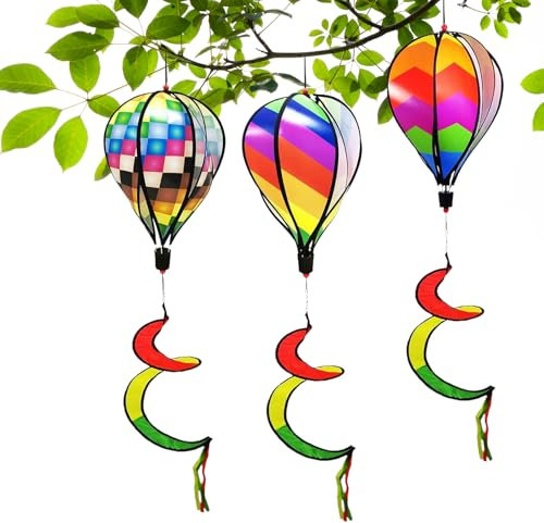 Ensemble de toupies à Vent en Forme de montgolfière, 26,9 cm Arc-en- torsadé, décorations à Suspendre, moulins à Vent Whirlygig pour pelouse, Cour, Jardin, décoration extérieure