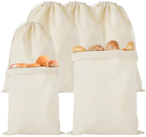 Brotbeutel Leinen Baumwolle, 6 Stück, Dicke Stoff, 30x40cm & 25x30cm | Brottasche mit Kordelzug, Wiederverwendbar, Aufbewahrung Frischhalten, Leinenbeutel für Brot