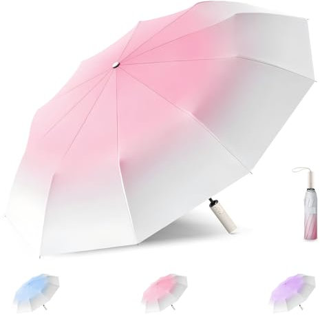 Mini paraguas UPF 50+ – Paraguas de viaje compacto y ligero con funda, parasol de protección solar resistente al viento para mujeres, hombres y niños
