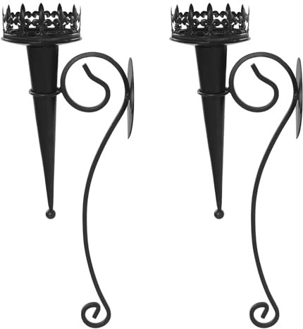 Lot de 2 porte-bougies muraux - Design de torche en fer mi-siècle - Crée une atmosphère romantique, convient pour les décorations de mariage, les fêtes de vacances, la terrasse
