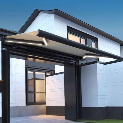 Electric Retractable Awning with Remote Controller, Sun Shade Shelter Cover for Window Door, Full Cassette Design Aluminum Frame Canopy, Ideal for Deck Balcony Sun Protection