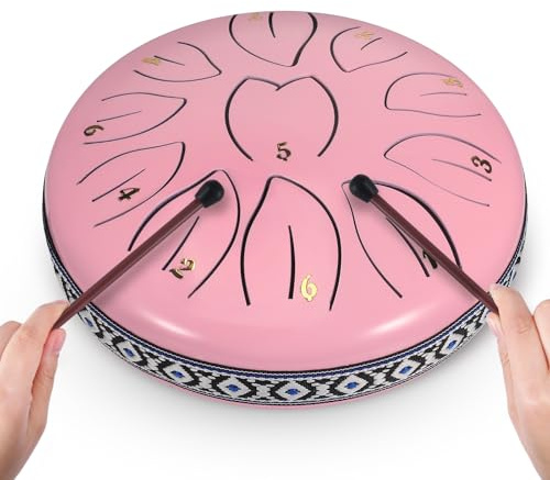 Zungentrommel kinder,Steel Tongue Drum 6 Zoll 11 Noten,Percussion Instrument C-Key Handpan Drum mit Tragetasche, Musikbuch, Schlägel, Fingerpicks für Geschenke, Meditation