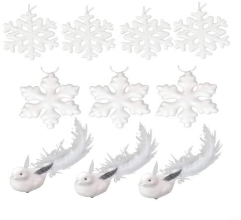 Juego de adornos de copo de nieve y pájaro de espuma para uso en árboles de Navidad, coronas y arreglos de decoración navideña