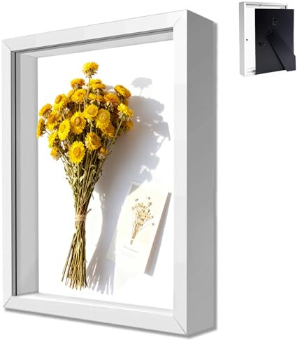 Yudobliss Bilderrahmen zum Befüllen, Tiefer Bilderrahmen zum Befüllen 21 x 30 cm, Tiefer Rahmen für Wand & Desktop, 3D Objektrahmen Tiefer 3cm, für Objekte, Blumen, Souvenirs, Weiß