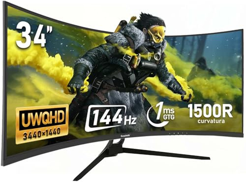 Gawfolk 34 Inch 144Hz Ultra Wide Curved Gaming Computer Monitor 1500R PC Screen 21:9 UWQHD (3440 x 1440) Adaptive Sync 178° Viewing Angle Display Port HDMI 2.0