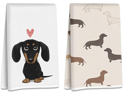 Onperpoe 2 Stück Dackel Handtuch, Mikrofaser Handtücher Küche Saugfähig, Praktische Dackel Geschenke Für Zuhause, 40×60Cm Langlebige Tücher Mit Dackelmotiv Geschenk für Tierliebhaber & Familien