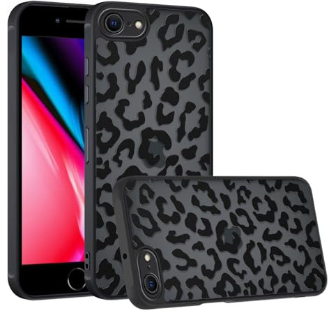 E-Lush für iPhone 8/7/ SE Hülle, Aesthetic Leopard Muster Frauen Mädchen Schutzhülle, Handyhülle für iPhone SE 2020/2022 Transluzente Matt Rückseite Kratzfeste PC Rückseite + TPU Case - Schwarz