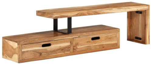 Yisssmeng TV-Lowboard aus massiver Akazie 118-200 x 30 x 40 cm höhenverstellbare Standfläche mit Retro-Charme und großzügigem Stauraum für Wohnzimmer Flur und Schlafzimmer