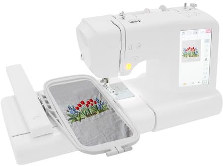 OUKANING Computergesteuerte Stickmaschine-Näh-und Stickmaschine Kombi mit 7-Zoll-Touchscreen,96 integrierten Stickdesigns,162 Nähprogrammen,USB-Musterimport und Fußpedal für professionelle Anwendungen
