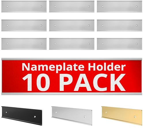 Nameplate Holder - Wall or Door - Silver 8 x 2 in a 10 Pack | Fits 8 x 2 in name plates, Satin aluminum finish, Wall or door mount, Durable construction, Professional appearance