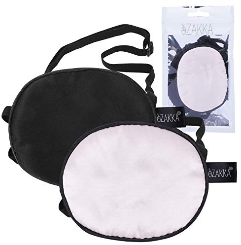 eZAKKA 2 Pieces Eye Patches for Adults Silk Eye Patch Elastic Eyepatche for Lazy Eye Amblyopia Strabismus, Black and Pink