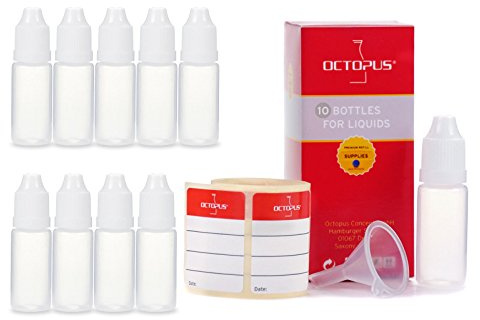 10 Tropfflaschen à 10 ml aus LDPE mit Tropfverschluss weiß , mit Trichter | Für Liquids, Aromen, Tinten und Farben, präzise Dosierung kleiner Mengen, mit Etiketten für eigene Mischungen