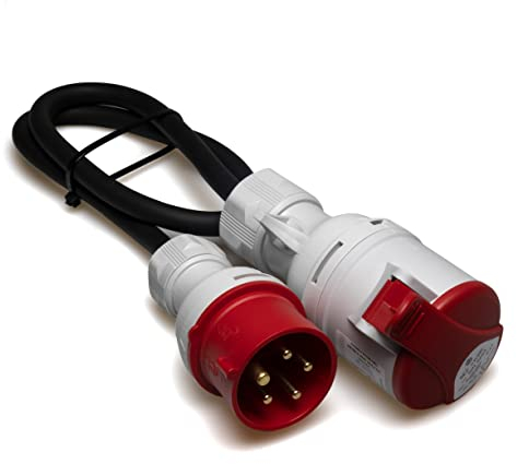 Naka24 213201 CEE Starkstrom Adapter Stecker und Steckdose 16A auf 32A Standard, 6400 W, 1000x80x100, Schwarz