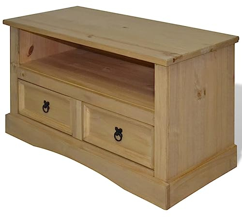 vidaXL TV Cabinet, Mexican Pine 'Corona' Range, Farmhouse Style Wooden Stand with Drawers and Compartment, White and Brown, 91x43x56 cm Storage Furniture for Living Room