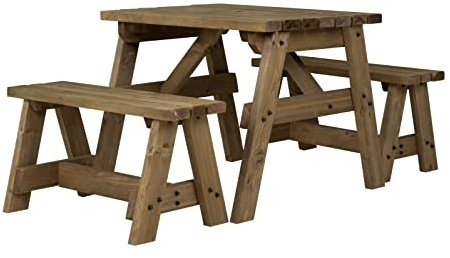 Arbor Garden Solutions 2 Seat Wooden picnic table and benches set, Victoria patio furniture (3ft, Rustic Brown)