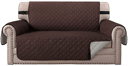 BellaHills Wasserabweisende Sofabezug 2-Sitzer Sofaschoner von Pets Reversible Loveseat Couchbezüge rutschfeste Möbel Schonbezüge mit Gurt Sitzbreite: 116,8 cm (Loveseat, Braun/Beige