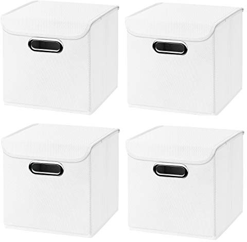 4 Stück weiß Faltbox 25 x 25 x 25 cm Aufbewahrungsbox faltbar, mit Deckel