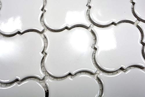 Handmuster Retro Vintage Mosaik Fliese Keramik Florentiner weiß glänzend MOS13-1WG_m
