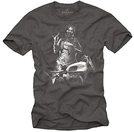 Pin Up Girl mit Motorrad - Herren T-Shirt Grau - Motorradbekleidung L