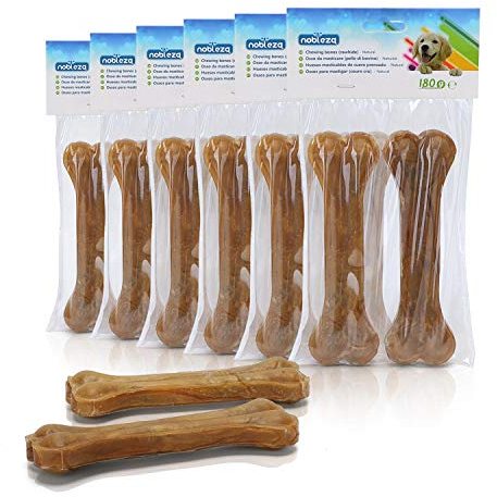 Nobleza - Rawhide Dog Chew Medium 15CM * 12er Pack, natürliches Rohleder gepresstes Hundekauen, Welpen Rohhaut gepresste Knochen, Knöchelknochen Hunde Medium, Verstärkung für die Zähne