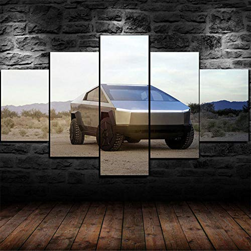 ERSHA Mounted Tesla Cybertruck futuristisches Auto Poster 5 Stück Leinwanddruck Wandkunst Dekoration