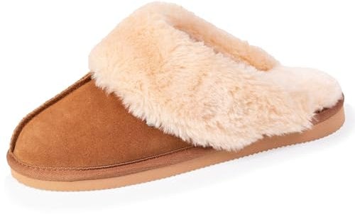 Isotoner Chaussons pantoufles mules femme cuir fourré chaud, 37 EU, camel