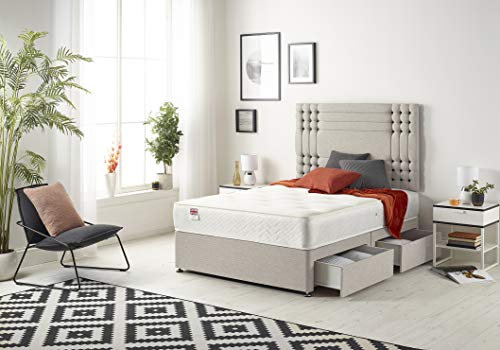 Bed Centre Flexby Diwan-Bett-Set mit gefederter Memory-Schaum-Matratze, 150 cm und 180 cm (Einzelbettgröße, Plüschsilber)
