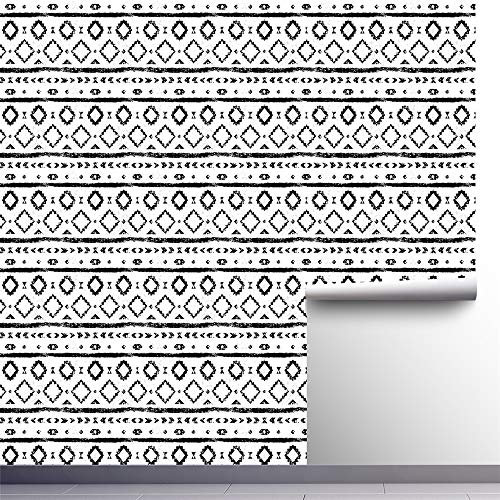 papier peint adhesif,Papier peint de fond auto-adhésif géométrique noir et blanc, papier peint de rénovation de mur de chambre à coucher de salon 300cm (1 rouleau)