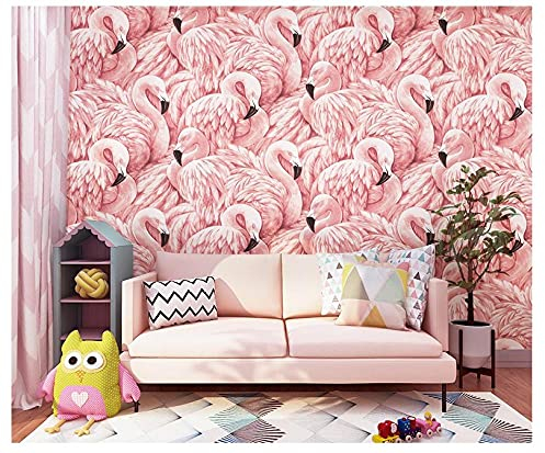 ZZDXL Tapeten Rosa Flamingo Tapete Vliestapete 10 M X 0,53 M,3D Tapete Für Schlafzimmer Wohnzimmer Oder Küche,Modern Klassisch Elegance Tapete Kinderzimmer,Wandtapete Jungen Mädchen