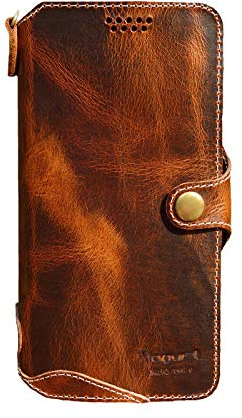 Yogurt Case for iPhone 13, Genuine Leather Wallet Handmade Cover for iPhone 13, 6.1-inch Dark Brown