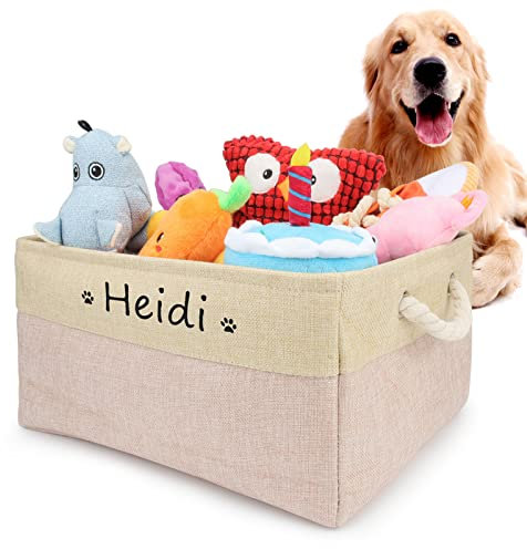 PIANG GOUER Dog Toy Box Storage Basket Bin with Personalized Custom Pet's Name Collapsible Rectangular Storage Bag For Organizing Dogs cat Clothes, Shoes, Pet Accessories (Pink, S)