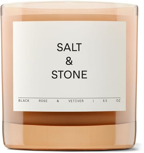 SALT & STONE Scented Candle | Hand-Poured, Aromatic & Fragrant | Made with Natural Coconut & Soy Blend Wax | 100% Cotton Wick | Long-Lasting 50 Hour Burn Time (8.5 oz) (Black Rose & Vetiver)