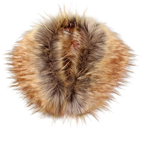 MoreChioce Kunstpelz Kragen Schal, Damen Fauxpelzkragen Faux Fuchspelz Kragen Kunstfell Winterschal Schlauchschal Abnehmbarer Warmer Plüsch Schal Bekleidungszubehör,57cm × 9,5cm Gold