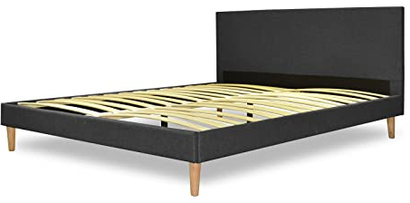 SAMPUR Bett Marquis Doppelbett, 140 x 190 cm, Dunkelgrau | skandinavisches Design mit Lattenrost für Erwachsene und Kinder | Stoffbezug | robust und elegant