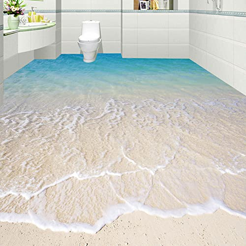 NWAMTF Benutzerdefinierte selbstklebende Boden-Wandtapete Moderne Strand Meerwasser 3D Bodenfliesen Aufkleber Badezimmer Küche,400 * 280cm