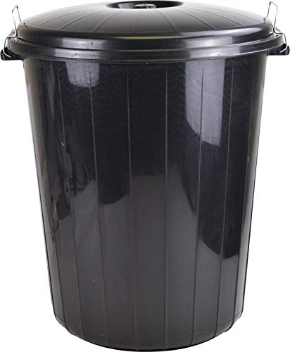 Muddy Hands Black Plastic Bin Indoor Kitchen Outdoor Garden Rubbish Waste Recycling Animal Feed Pet Food Storage Dustbin (70 Litre)