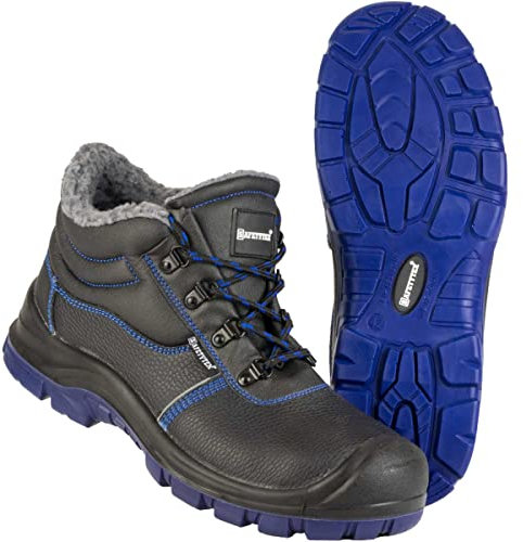 Safetytex Thermo Arbeitsschuhe S3 - Winterschnürstiefel gefüttert - Arbeitsschuhe mit Stahlkappe und Stahlzwischensohle - Sicherheitsschuhe schwarz, blau abgesetzt - Größe 42