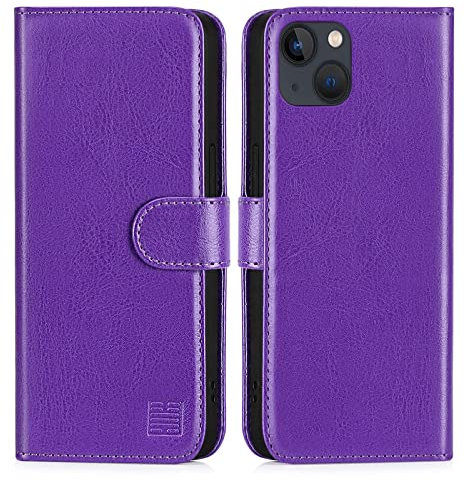 32nd PU Leder Mappen Hülle Flip Case Cover für Apple iPhone 14 (6.1), Ledertasche hüllen mit Magnetverschluss und Kartensteckplatz - Violett