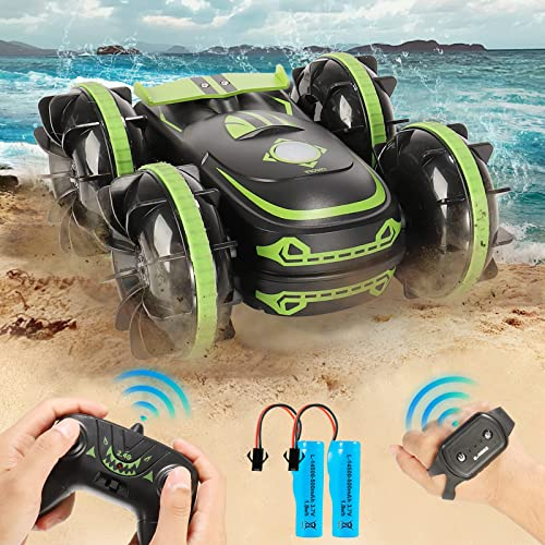 Amphibisches Ferngesteuertes Auto, Off-Road Spielzeugauto für Kinder, 2,4 GHz 4WD mit 360°Flip inkl. 2pcs Batterie RC Spiele, Geschenke für Jungen und Mädchen 4,5,6,7,8,9,10+ Jahre alte