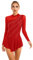 Alvivi Eiskunstlauf Kleid Damen Glitzer Tanzkleid Rollschuhkleid Langarm Ballettanzug mit Strass Eislaufen Ballerina Latein Tanzkleid Rot M