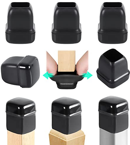 RCHYFEED 15-19mm Embouts pour Pieds de Chaise avec Fond en Téflon, 24 pcs Protection Pied de Chaise Carré Silicone Couvre-Jambes de Meuble, Patins en Téflon 1,25 pour Résistants Rayures et Élastique