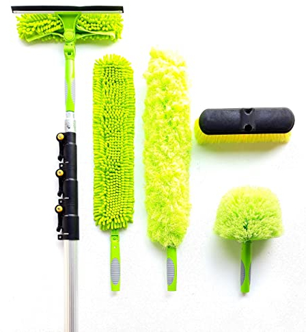 13ft-4mtr Telescopic Window Cleaning Pole, Feather Duster Pole, Extendable Extended Extension Long Reach Squeegee Cob Web Microfibre Duster Brush Kit