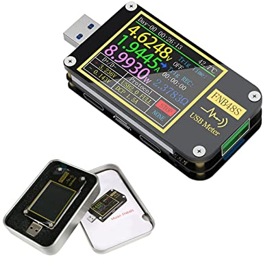 FNB48 USB Tester, USB Voltage Meter PD Trigger Digital Voltmeter Current Tester USB Type-C Fast Charging Protocol Capacity Tester Protocol Power Detection Max 6.5A Ammeter Tool Voltmeter
