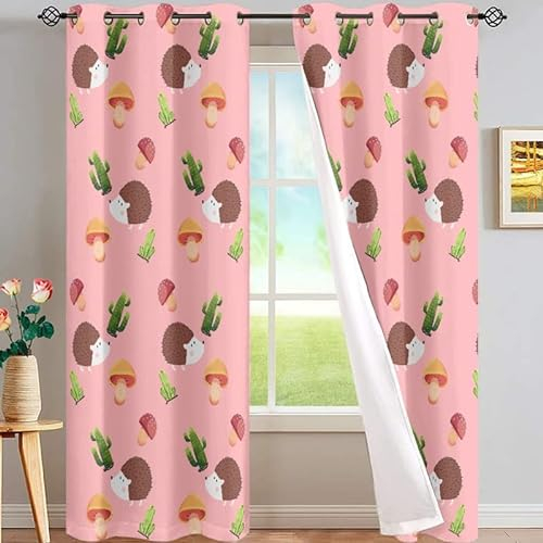 loyaltyer Verdunkelungsvorhang für Kinderzimmer Rosa Igel Gardinen mit Ösen Blickdichter Vorhang für Wohnzimmer Kinderzimmer Schlafzimmer 2Er-Set Gardinen, 2x160x140 cm(HxB)