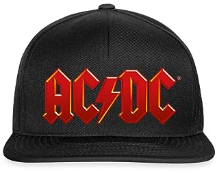Spreadshirt AC/DC Klassisches Logo Mit Blitz Snapback Cap, One Size, Schwarz/Schwarz