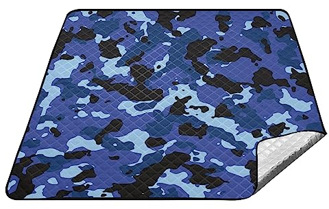 YOUJUNER Picknickdecke, 200 x 200 cm, blau, Camouflage, große Picknickmatte, wasserdicht, Stranddecke, tragbarer Outdoor-Teppich, Camping-Matte